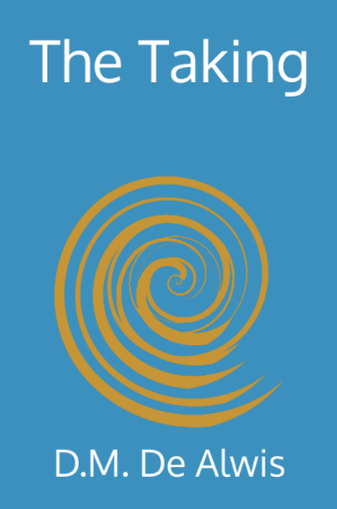 A gold swirl on a blue background.